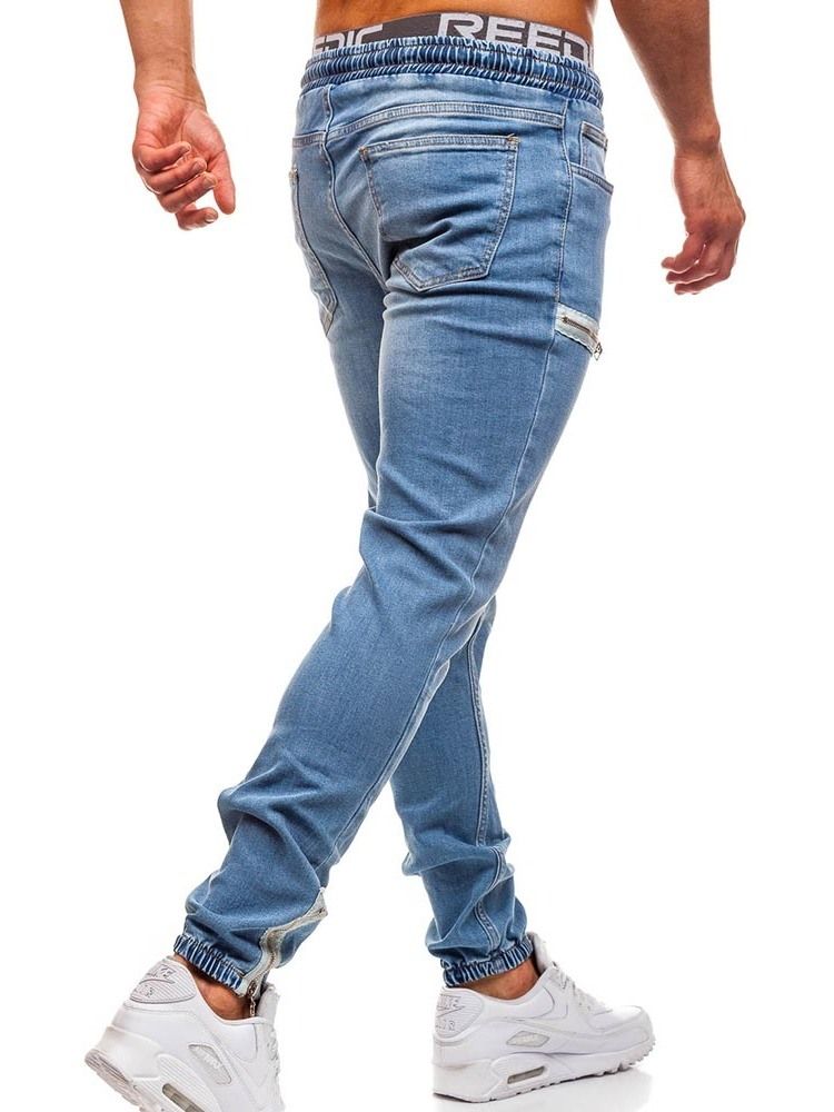 Calça Lápis Liso Zíper Cintura Baixa Casual Calça Jeans Masculino