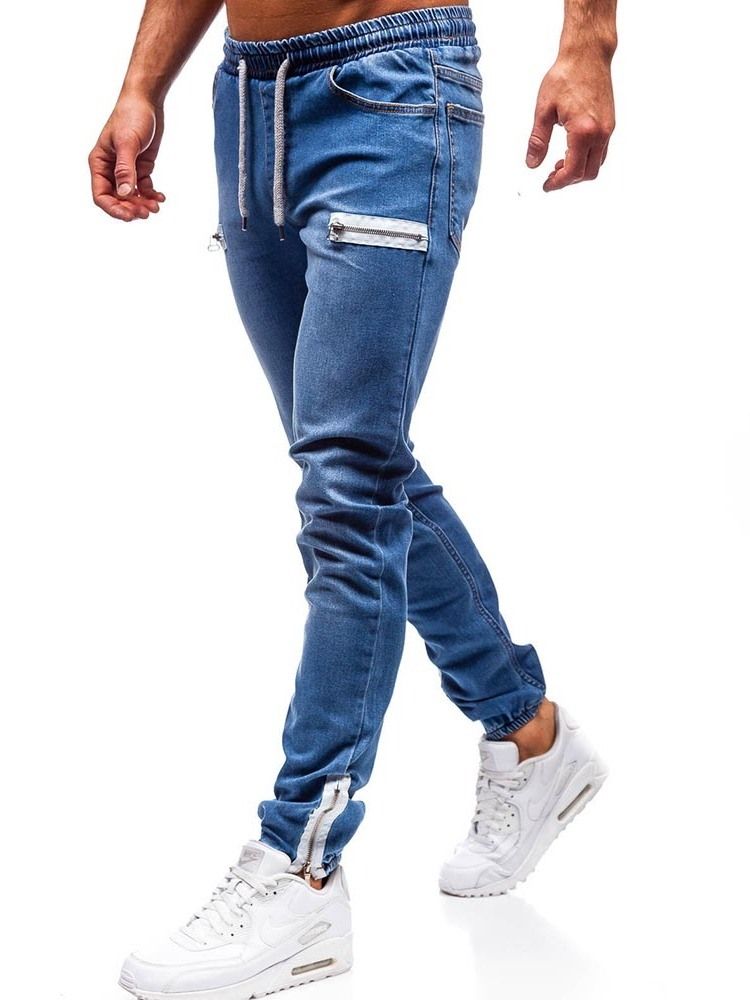 Calça Lápis Liso Zíper Cintura Baixa Casual Calça Jeans Masculino