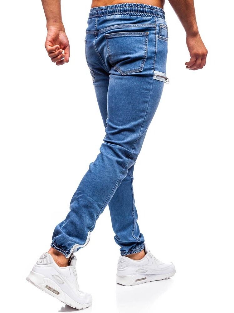 Calça Lápis Liso Zíper Cintura Baixa Casual Calça Jeans Masculino