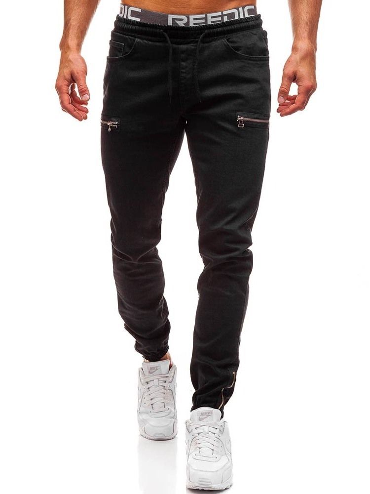 Calça Lápis Liso Zíper Cintura Baixa Casual Calça Jeans Masculino