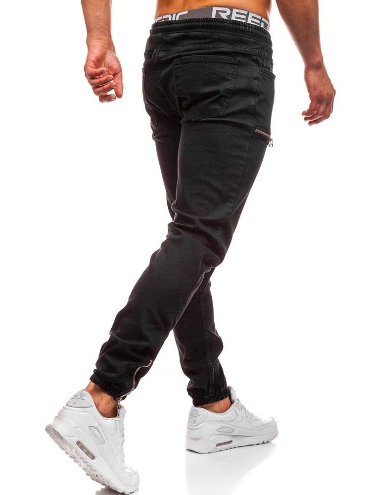 Calça Lápis Liso Zíper Cintura Baixa Casual Calça Jeans Masculino