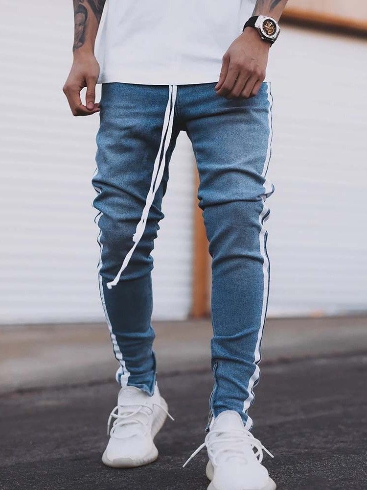 Calça Lápis Listra Fina Casual Calça Jeans Masculino