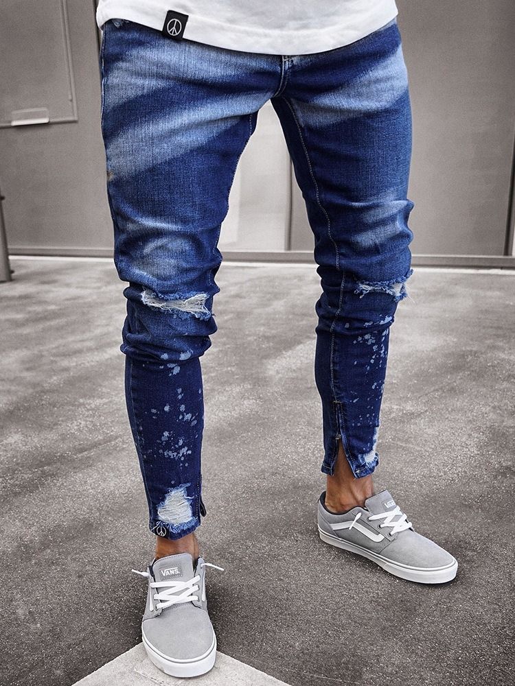 Calça Lápis Masculina Com Zíper Jeans Europeus