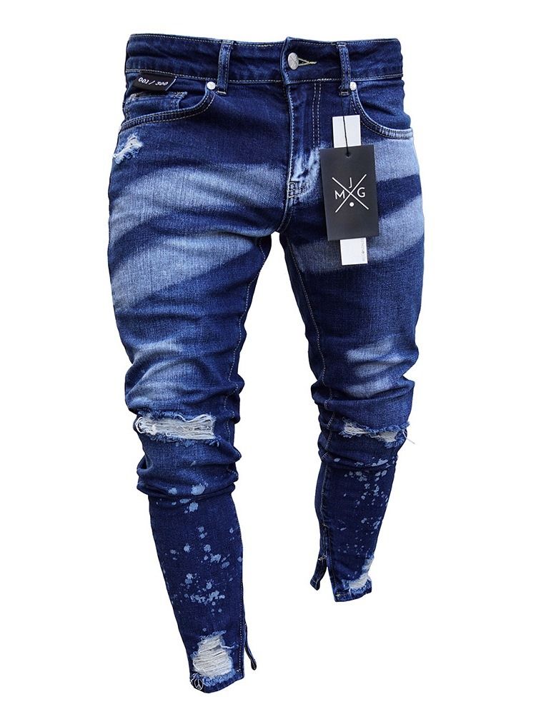 Calça Lápis Masculina Com Zíper Jeans Europeus