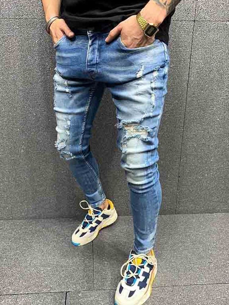 Calça Lápis Masculina Liso Cintura Média Jeans Vintage