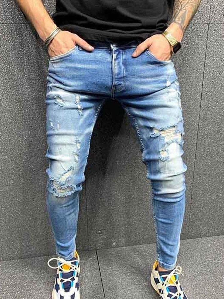 Calça Lápis Masculina Liso Cintura Média Jeans Vintage