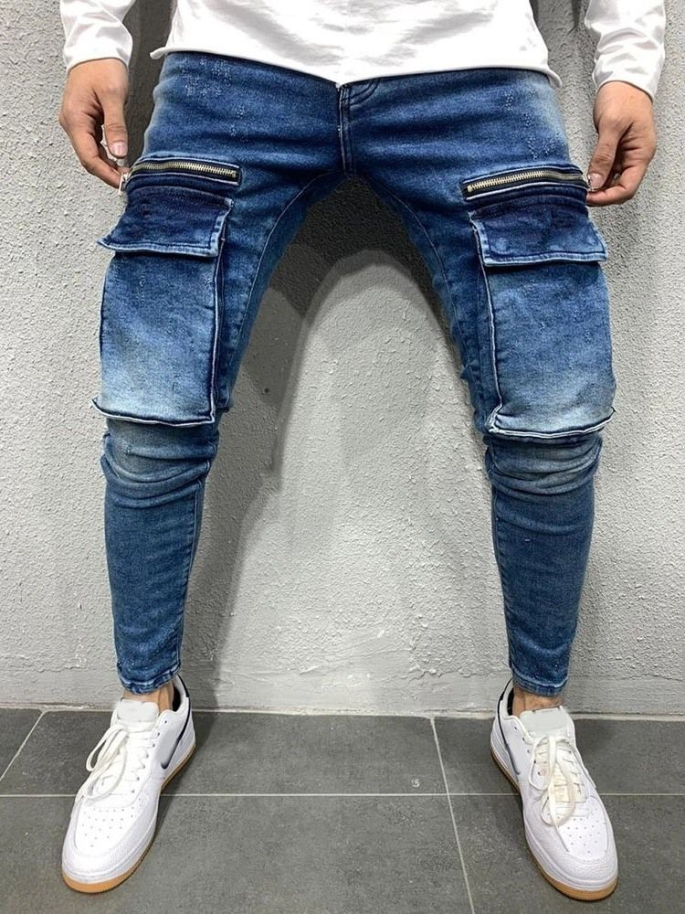 Calça Lápis Masculina Usada Jeans Europeus De Cintura Média