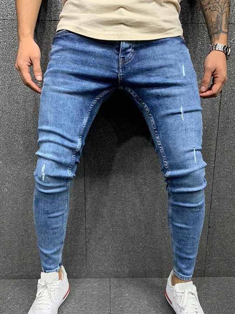 Calça Lápis Masculina Usada Jeans Simples Com Zíper Na Cintura