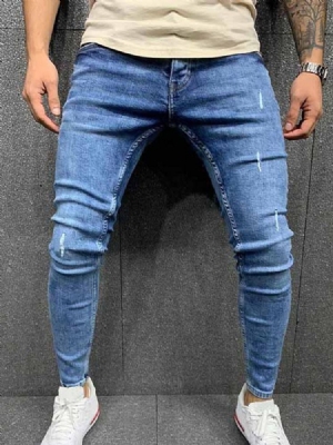 Calça Lápis Masculina Usada Jeans Simples Com Zíper Na Cintura