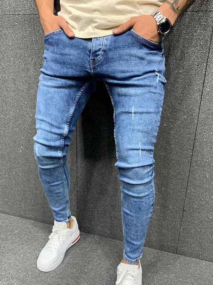 Calça Lápis Masculina Usada Jeans Simples Com Zíper Na Cintura