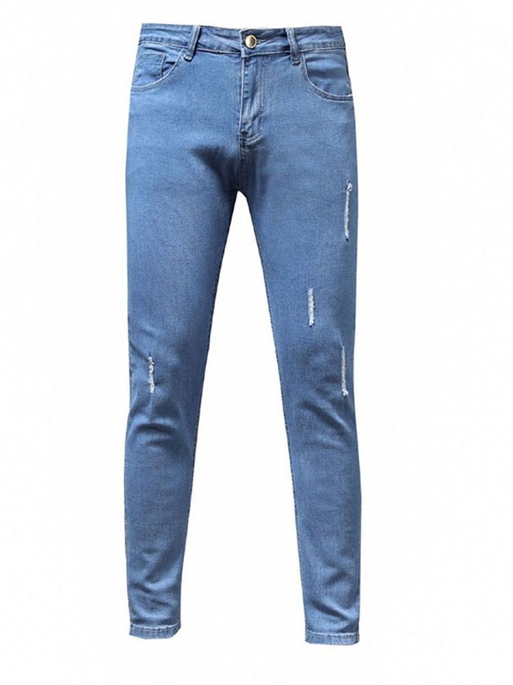 Calça Lápis Masculina Usada Jeans Simples Com Zíper Na Cintura