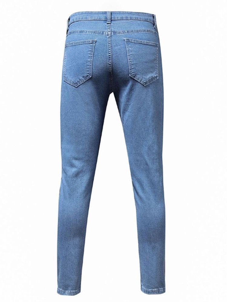 Calça Lápis Masculina Usada Jeans Simples Com Zíper Na Cintura