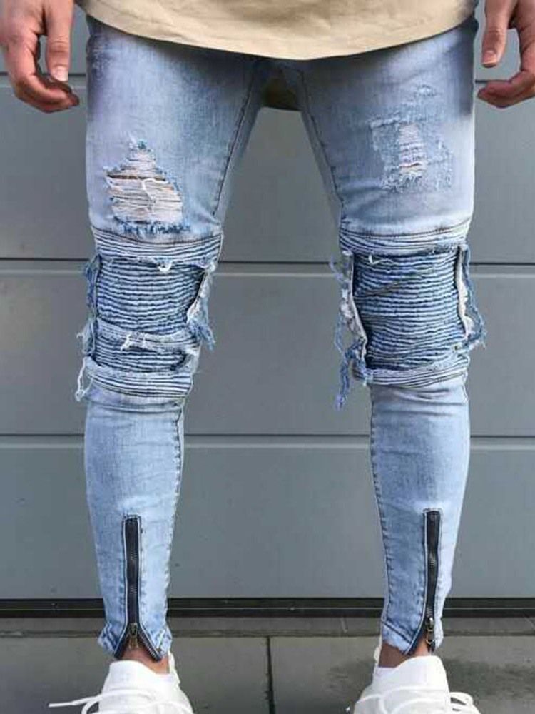 Calça Lápis Lápis Masculino Jeans Zipper Europeu