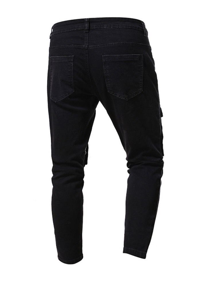 Calça Lápis Patchwork Bloco De Cores Casual Calça Jeans Homem Cintura Média