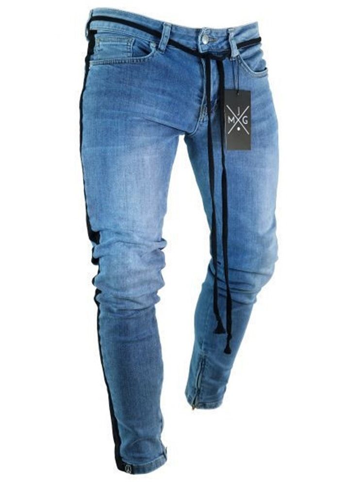 Calça Lápis Patchwork Bloco De Cores Com Zíper Cintura Média Calça Jeans Masculina