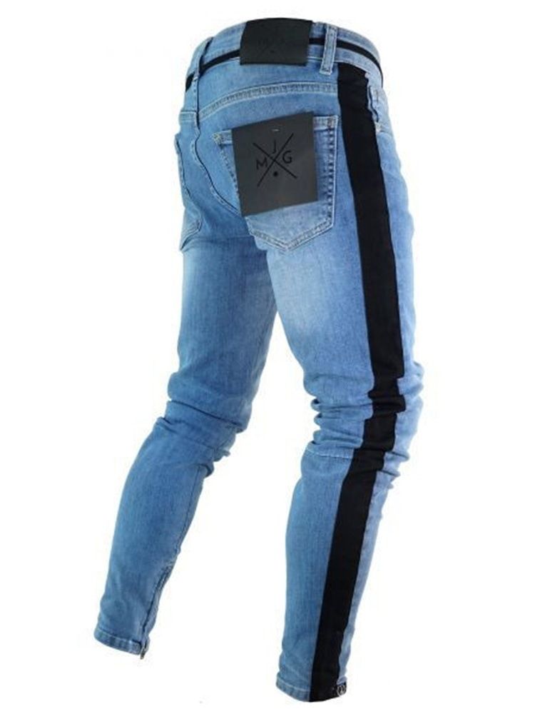 Calça Lápis Patchwork Bloco De Cores Com Zíper Cintura Média Calça Jeans Masculina