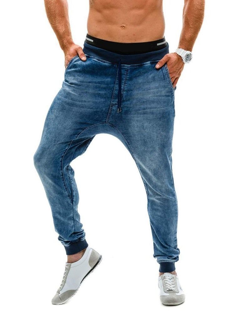 Calça Lápis Patchwork Calça Jeans Masculina Cintura Média