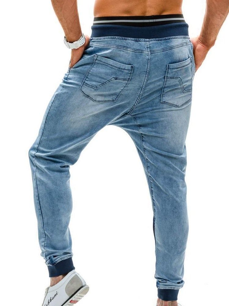 Calça Lápis Patchwork Calça Jeans Masculina Cintura Média