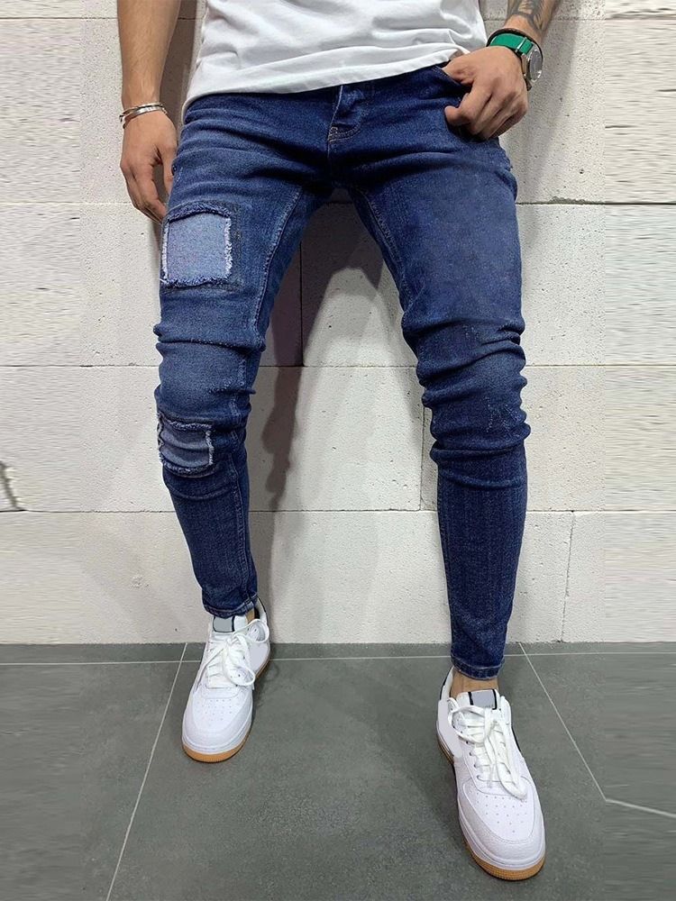 Calça Lápis Patchwork Zíper Masculino Jeans