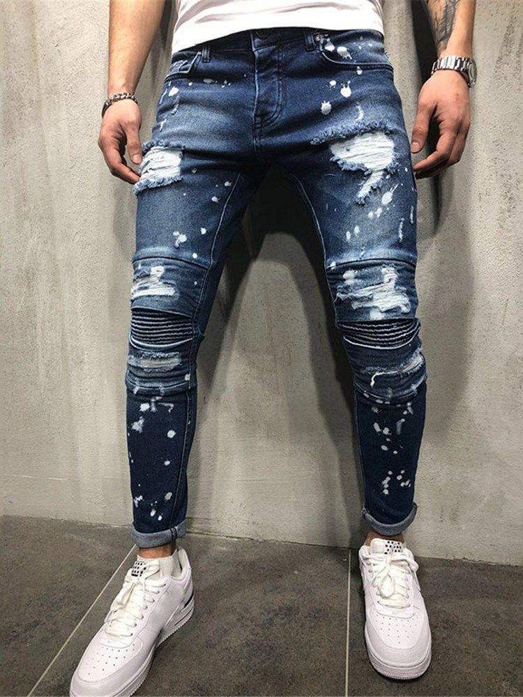 Calça Lápis Tassel Calça Jeans Masculina Com Zíper De Cintura Média