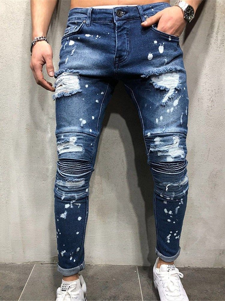 Calça Lápis Tassel Calça Jeans Masculina Com Zíper De Cintura Média