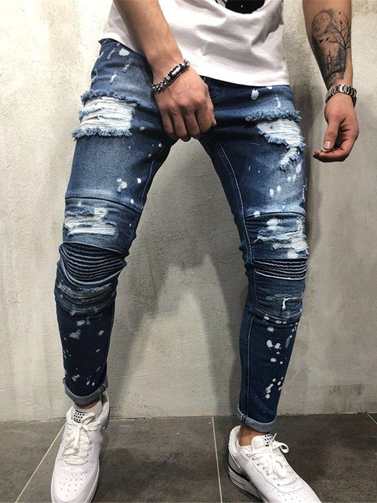 Calça Lápis Tassel Calça Jeans Masculina Com Zíper De Cintura Média