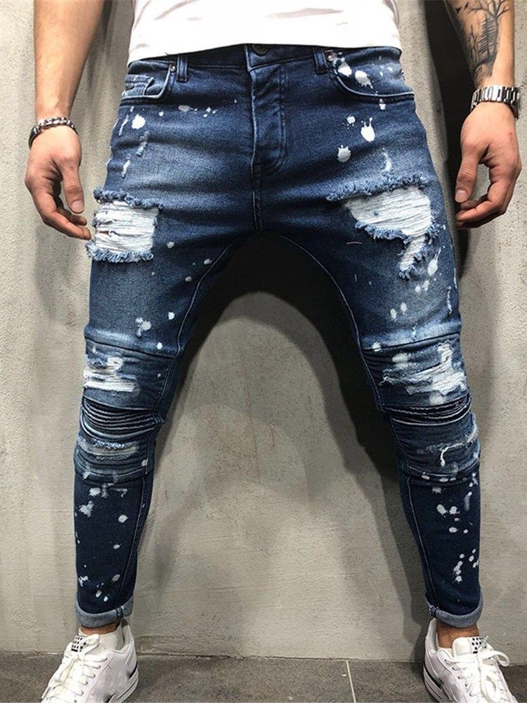 Calça Lápis Tassel Calça Jeans Masculina Com Zíper De Cintura Média