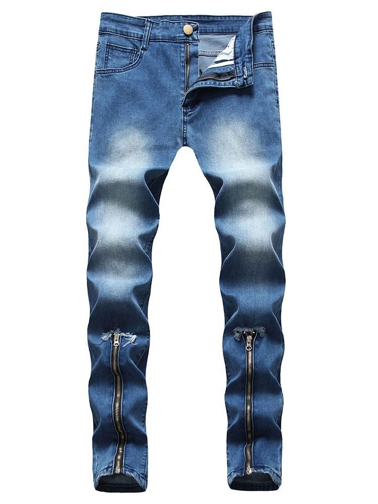 Calça Lápis Usada Com Zíper De Cintura Média Calça Jeans Masculina