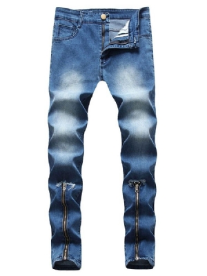 Calça Lápis Usada Com Zíper De Cintura Média Calça Jeans Masculina