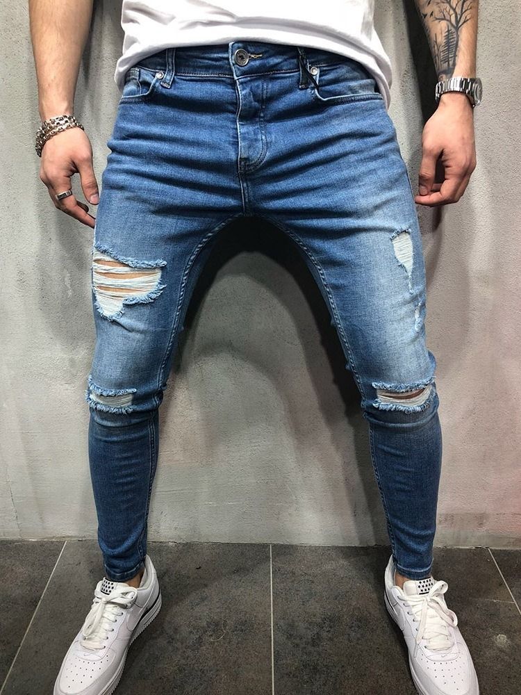 Calça Lápis Usada Calça Jeans Fina Com Zíper De Cintura Média