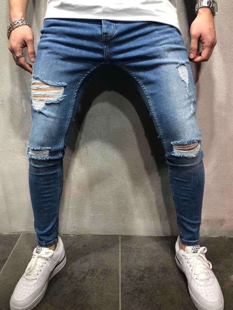 Calça Lápis Usada Calça Jeans Fina Com Zíper De Cintura Média