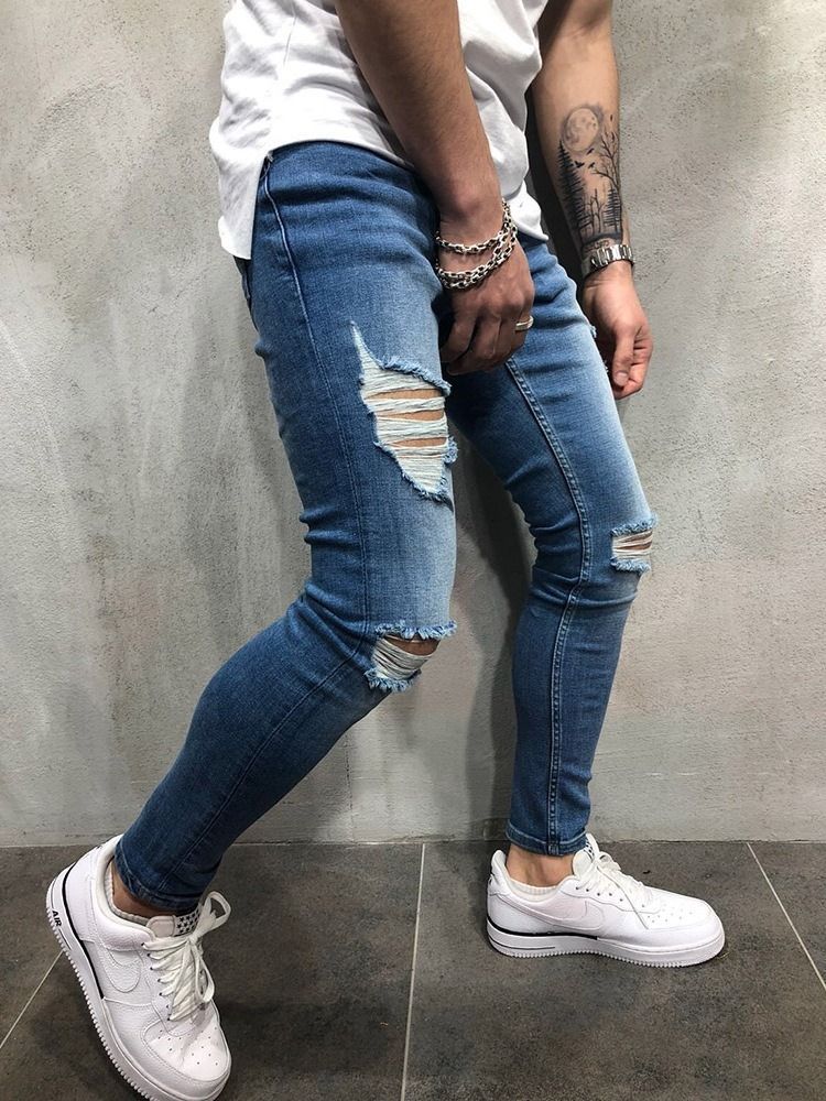 Calça Lápis Usada Calça Jeans Fina Com Zíper De Cintura Média