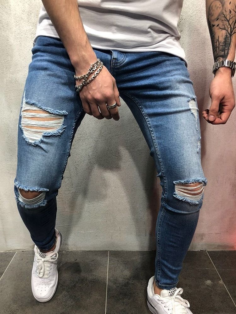 Calça Lápis Usada Calça Jeans Fina Com Zíper De Cintura Média