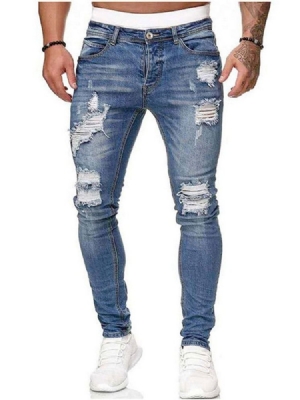 Calça Lápis Usada Jeans Masculino Com Zíper Europeu