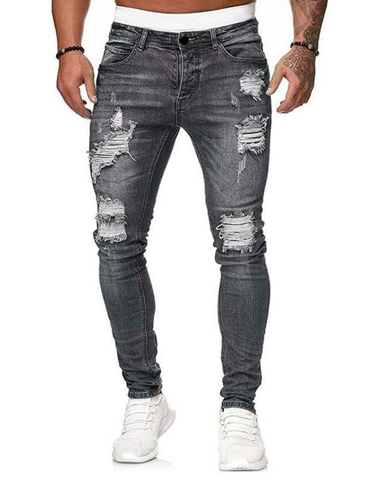 Calça Lápis Usada Jeans Masculino Com Zíper Europeu