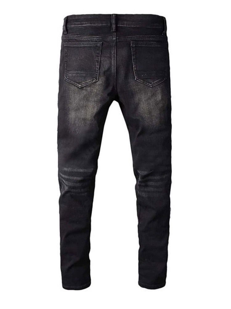 Calça Lápis Usada Jeans Masculino Com Zíper Europeu