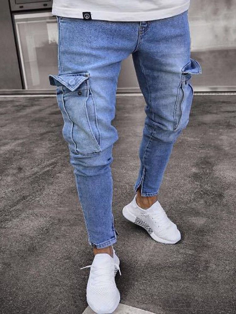 Calça Lápis Usada Lápis Masculino Jeans Zipper Europeu