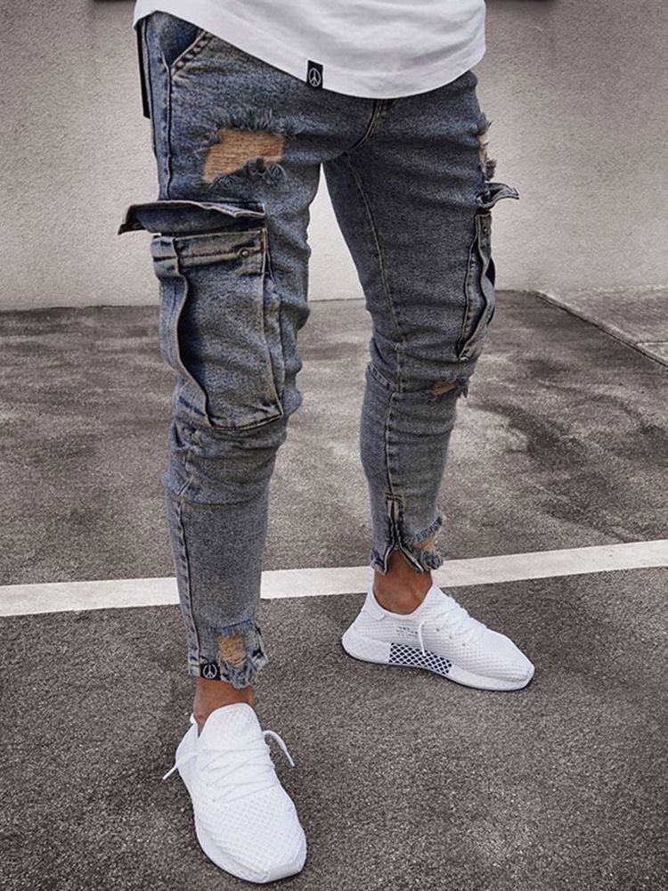 Calça Lápis Usada Lápis Masculino Jeans Zipper Europeu