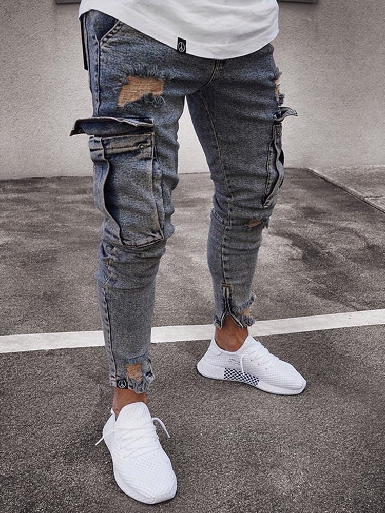 Calça Lápis Usada Simples Com Zíper Calça Jeans Casual Masculina