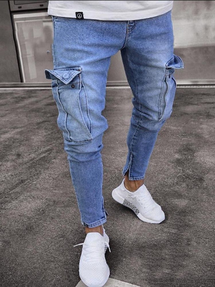 Calça Lápis Usada Simples Com Zíper Calça Jeans Casual Masculina