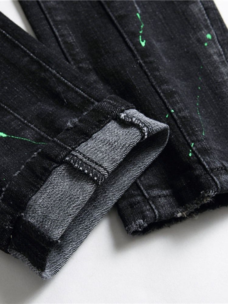 Calças Jeans De Botão Europeu De Apliques Retos Masculinos