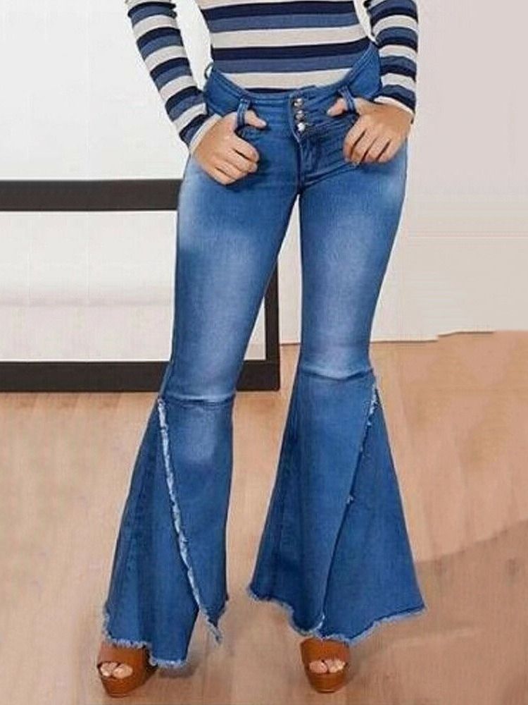 Calças Jeans De Cintura Alta Feminina Bellbottoms