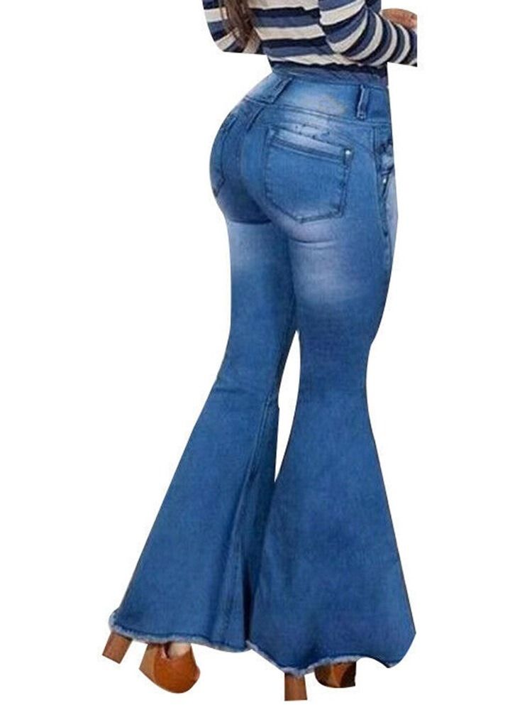 Calças Jeans De Cintura Alta Feminina Bellbottoms