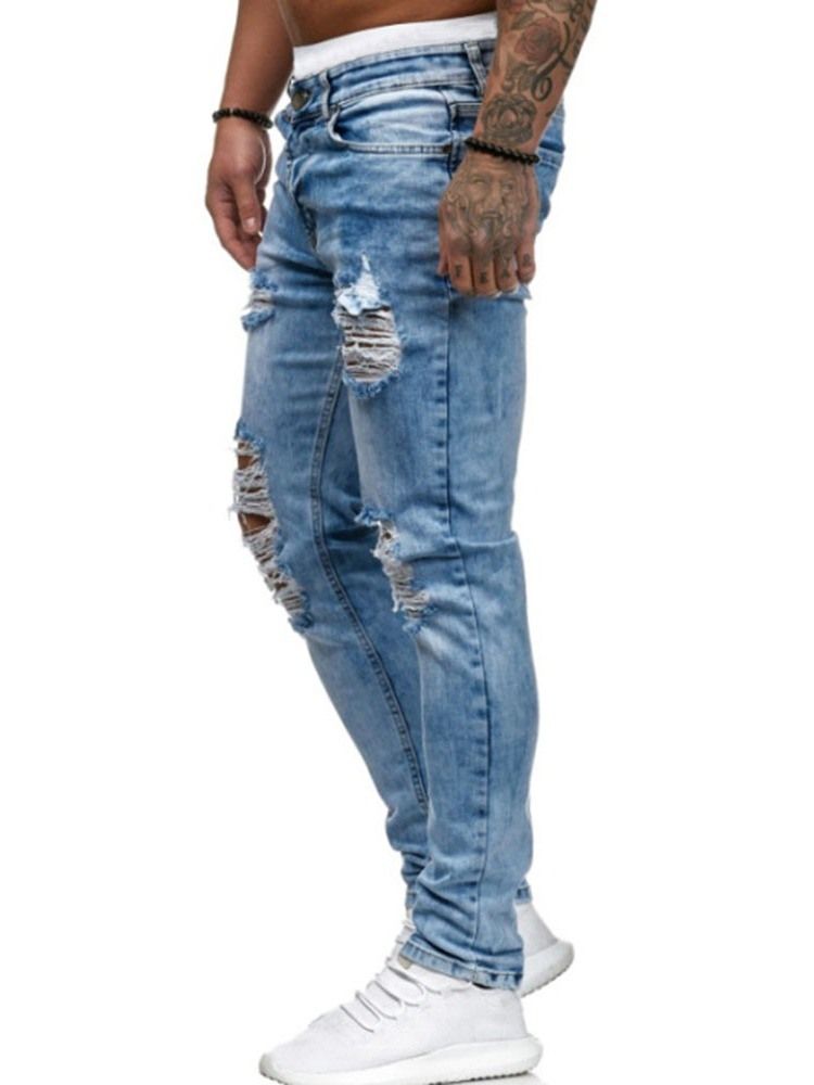 Calças Jeans De Cintura Baixa Com Zíper Liso Masculino