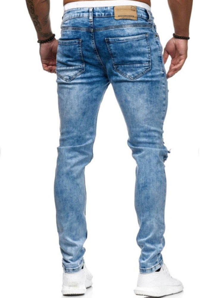 Calças Jeans De Cintura Baixa Com Zíper Liso Masculino