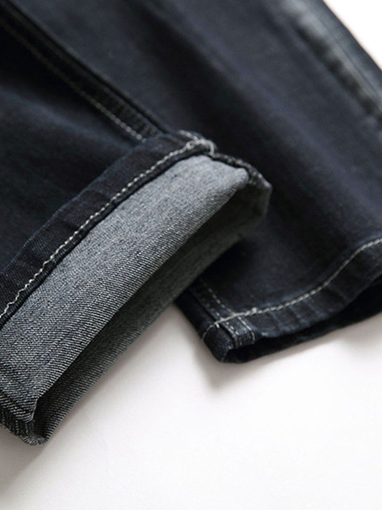 Calças Jeans De Cintura Média Com Zíper Reto Masculino