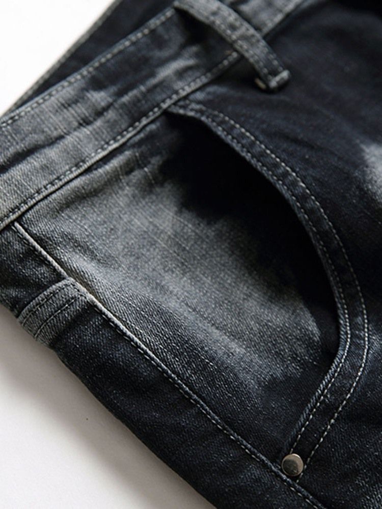 Calças Jeans De Cintura Média Com Zíper Reto Masculino