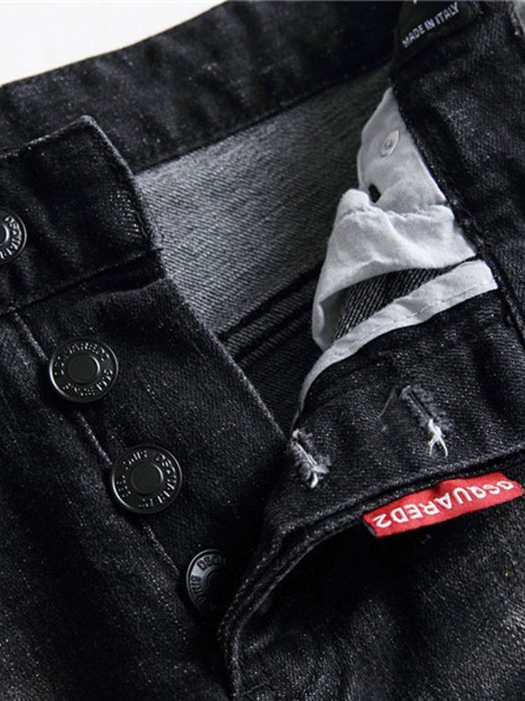 Calças Jeans De Cintura Média Masculina Com Bordado Reto Masculino