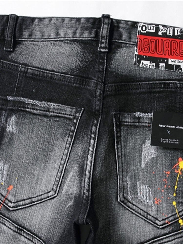 Calças Jeans De Cintura Média Masculina Com Bordado Reto Masculino