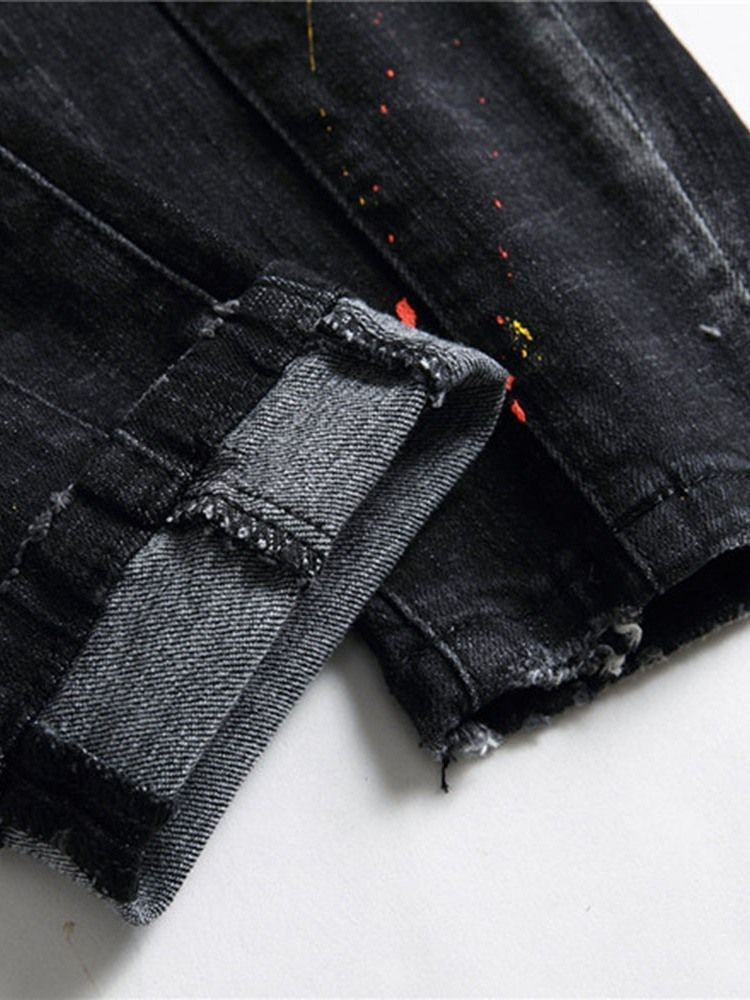 Calças Jeans De Cintura Média Masculina Com Bordado Reto Masculino